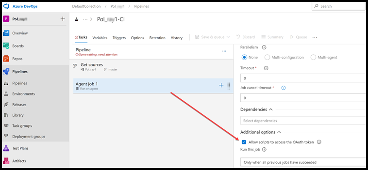 OAuth token access checkbox